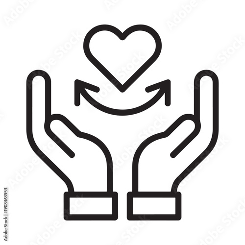 Hands cradling a heart symbol in a simple line art illustration