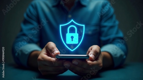 Mobile Data Protection Concept with Digital Shield and Padlock on Smartphone