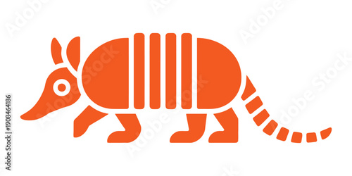 Stylized orange armadillo icon with a segmented shell and long tail, depicted in a simple, flat graphic design.