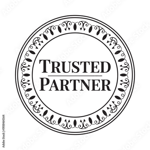 Circular black and white stamp displaying the words trusted partner