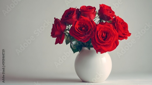 A Beautiful Bouquet of Red Roses in a White Vase.