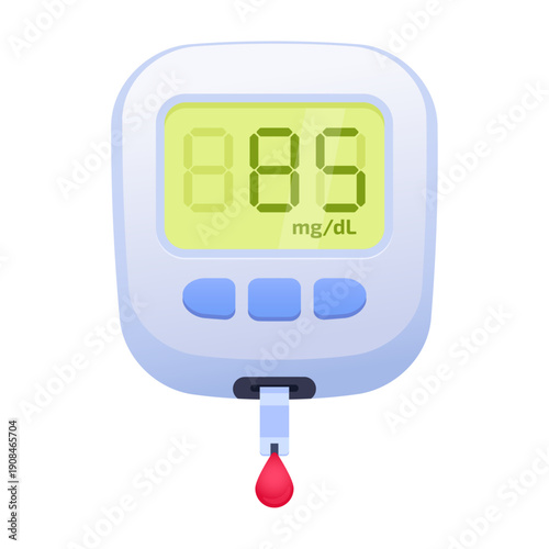 Glucose meter vector illustration with blood drop isolated on white background