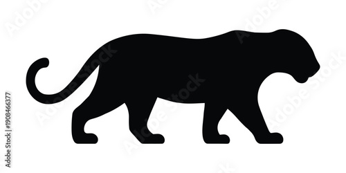 Black silhouette of a panther or large wild cat walking, isolated on a white background, depicting strength and stealth.