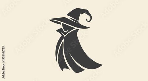 Silhouette of a wizard in a cape and hat