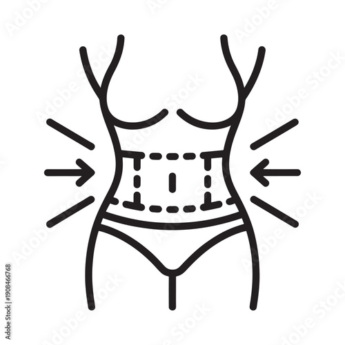 Line art illustration of a female torso with a focus on waist shaping