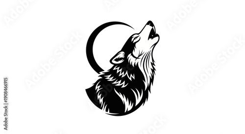 Silhouette of howling wolf and moon