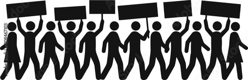 Peaceful Protest Crowd Silhouette with Blank Signs Representing Public Voice and Expression, perfect for social awareness projects, media storytelling, editorial and communication design