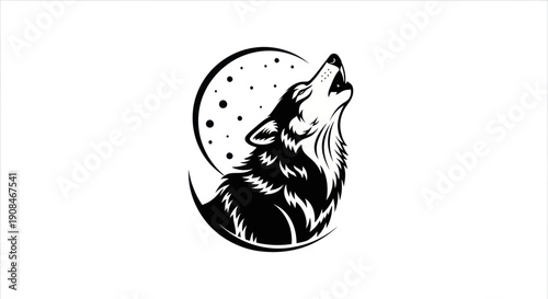 Silhouette wolf howling at the moon