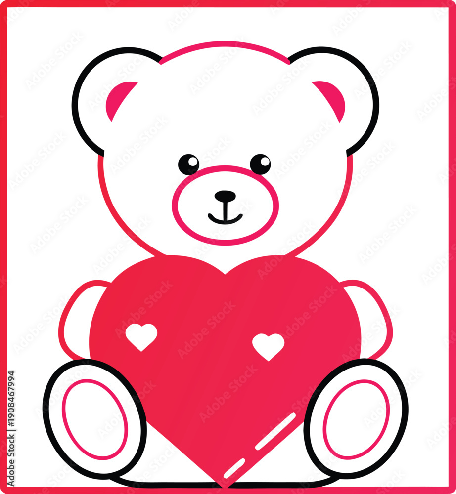 Obraz premium Cute Cartoon Teddy Bear Holding a Vibrant Pink Heart Icon