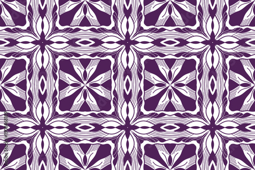 Vintage purple floral and damask vector ornament design for seamless textile wallpaper and antique tile decoration