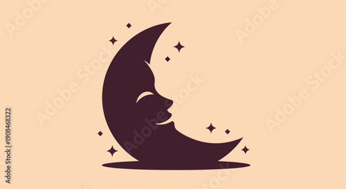 Smiling moon silhouette with stars