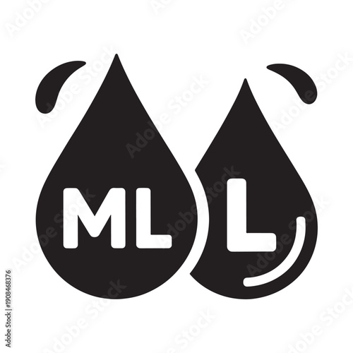 Two water droplets featuring the letters ml inside in black