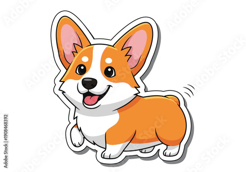 Happy welsh corgi dog sticker illustration on white background