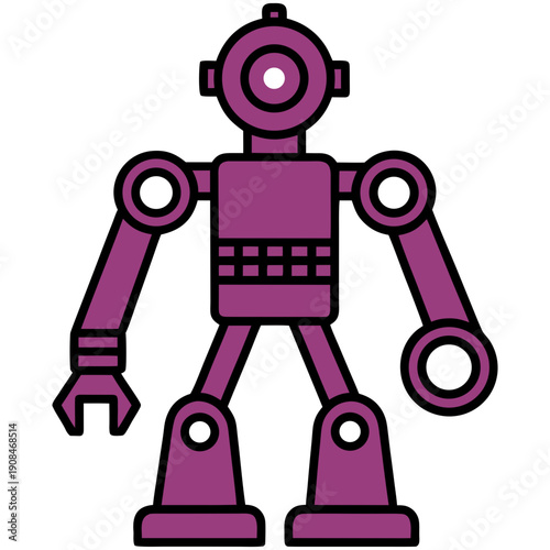 Robot illustration showcasing technology and machinery with mechanical limbs and tools in a graphic design setting
