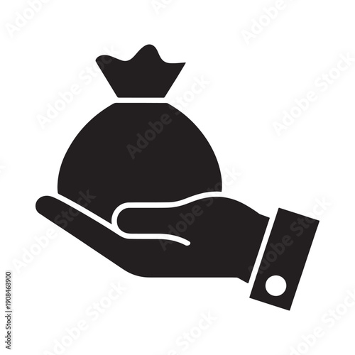 A black silhouette of a hand holding a bag of money