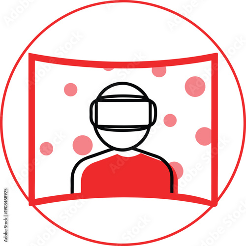 Individual immerses in virtual reality experience wearing a headset surrounded by interactive digital content