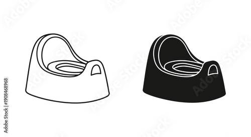 Potty training chair icon in outline and solid black, representing early childhood development and toilet learning