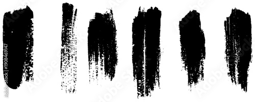 Set of black ink, brush strokes, lines, design elements, hand drawn illustration. Vector. 