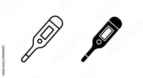 Digital thermometer icon in outline and solid black, representing temperature measurement for health and medical purposes