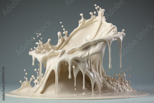 White liquid creating a dynamic splash crown with dripping fluid against a clean background