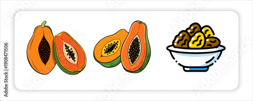 Coconuts with Fresh Corn on the Cob and Papaya Fruit a Sweet Dates