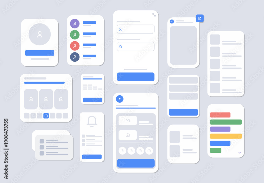 Mobile App UI Wireframe Kit for Modern UX Design plantilla de Stock ...