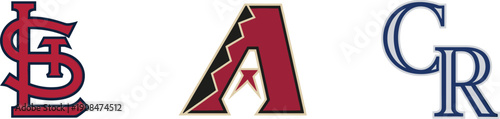 Three Major League Baseball team logos featuring Cardinals, Diamondbacks, and Rockies, sports branding illustration for identity, design, and fan themes