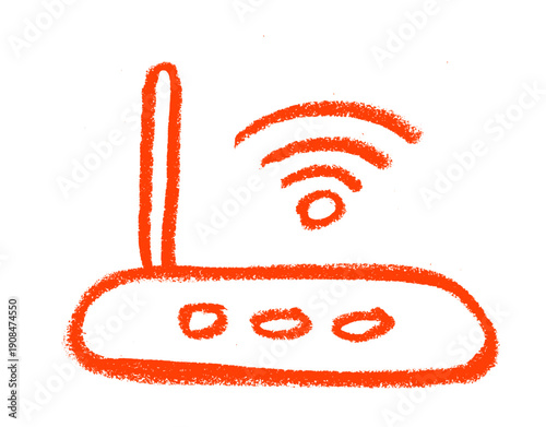 Modem Router Wifi Icon Crayon Chalk Drawing Doodle Vector