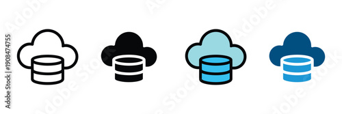 Cloud database and server storage icon vector. Digital network computing with cloud hosting and data center symbol set. Vector illustration