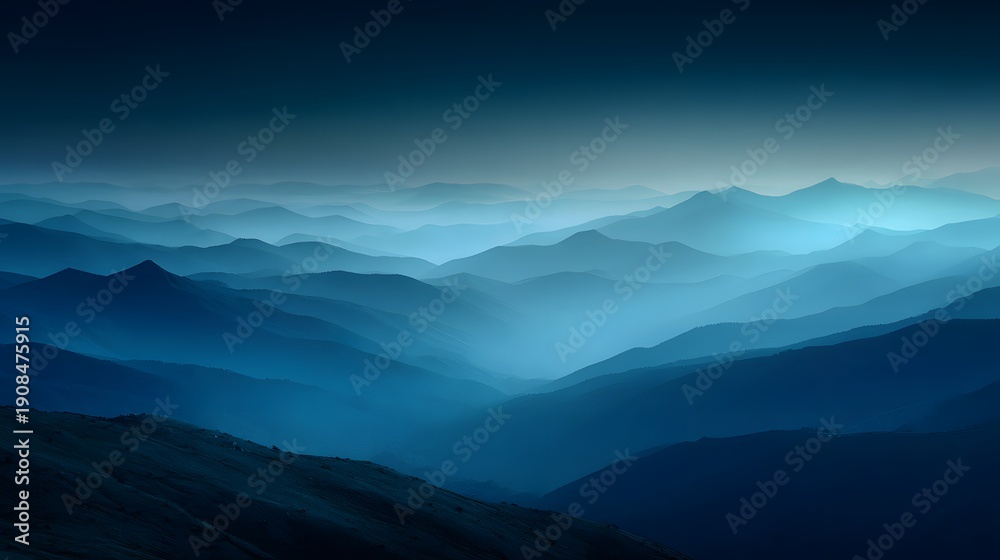 Obraz premium Misty Blue Mountain Range Layers at Dawn.