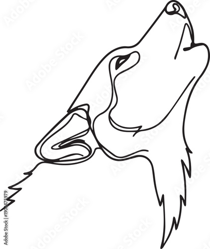 A minimalist line drawing depicting a howling wolf s head in profile