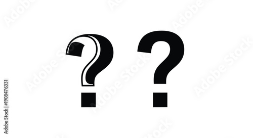 Two black question marks on a stark white background