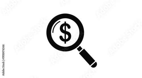 A black magnifying glass icon focuses on a dollar sign symbol