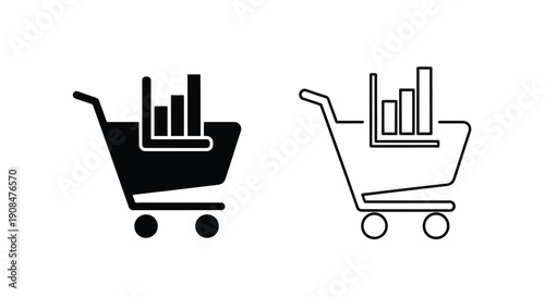Two black shopping cart icons one filled and one outlined