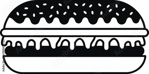 Simple black and white illustration of a classic hamburger
