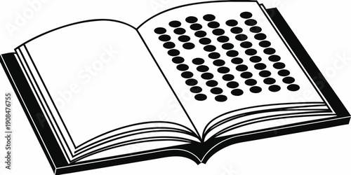 An open book with a page filled with numerous black circles