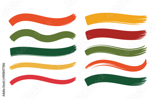 Colorful hand drawn paint brush strokes set with wavy organic shapes and textures