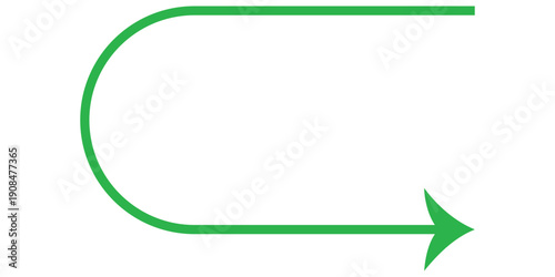 Green Right Pointing U-Turn Arrow Icon Isolated on White Background Representing Forward Motion Return Rotation Loop Directional Navigation Symbol for Creative Design.