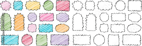 Vibrant Playful Corrugated Wave Frame Border Bundle with Hand-Drawn Zigzag Lines, Scribed Retro Children’s Color Background Textures, and Cute Cartoon-Inspired Text Box Layouts