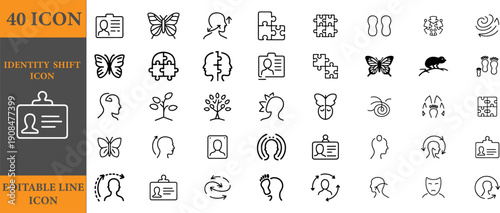 Collection of editable line icons of identity shifts