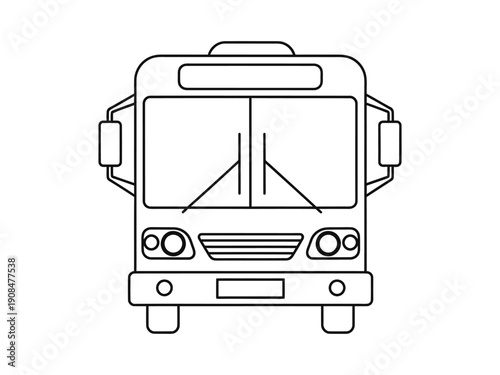 Front view outline illustration of a modern bus, representing public transportation, travel, and city life