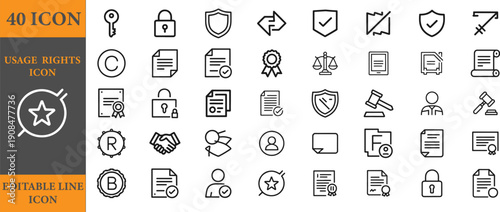 Collection of editable usage rights  line icons related 