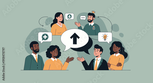 Diverse group of professionals collaborating and sharing ideas in a virtual cloud environment.