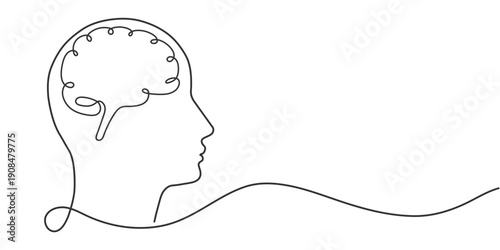 The human brain. The concept of thinking. Man of the future. Linear drawing. Vector illustration.
