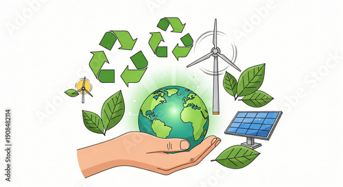 A vector illustration concept of a green globe featuring a leaf and tree symbol represents global ecology and environmental sustainability