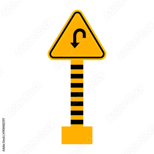 Yellow road sign with black arrow on post  warning of curved road ahead  traffic symbol Vector