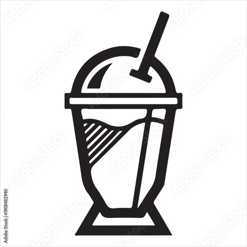 A classic milkshake with a straw and decorative stripes on the glass Vector, illustration