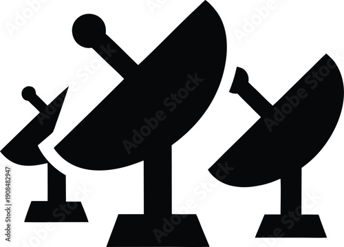 satellite dish array silhouette vector illustration on transparent background