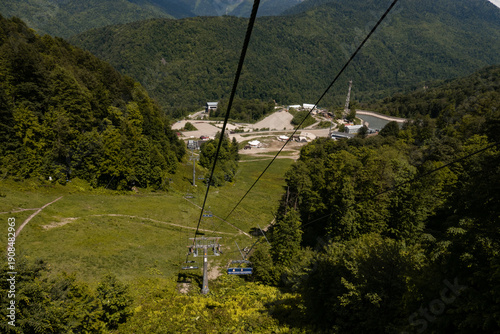 Cable car lines and ski lifts in the mountains