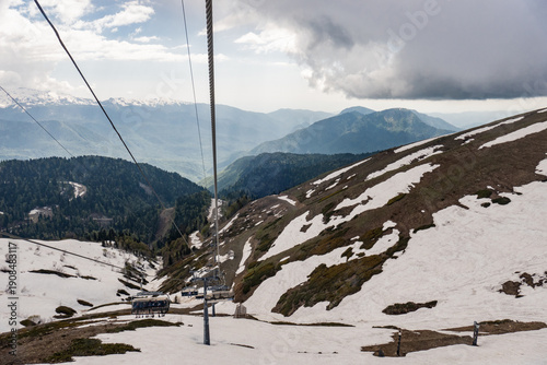 Cable car lines and ski lifts in the mountains
